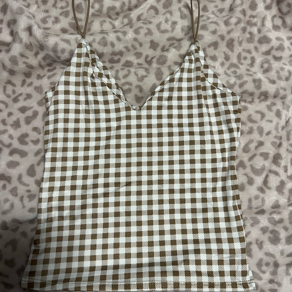 Cropped tank top brown checkered
